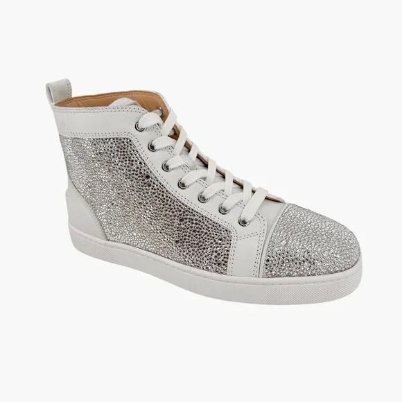Christian Louboutin Louis Strass High Top Sneakers Size 40 US 10 White Crystal - Picture 10 of 15